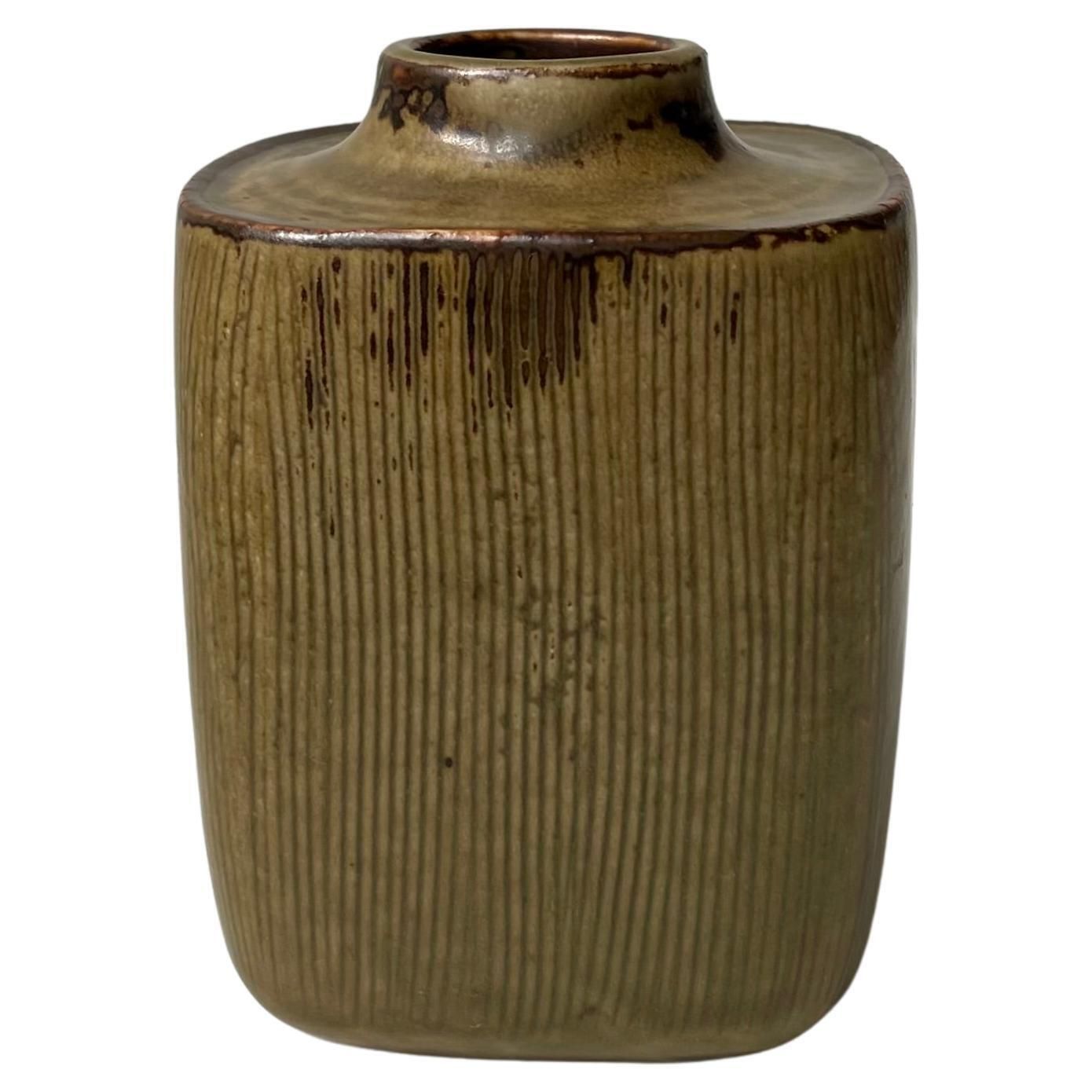 Valdemar Petersen Danish Stoneware Vase In Earthy Brown Glazes For B&G, 1960s