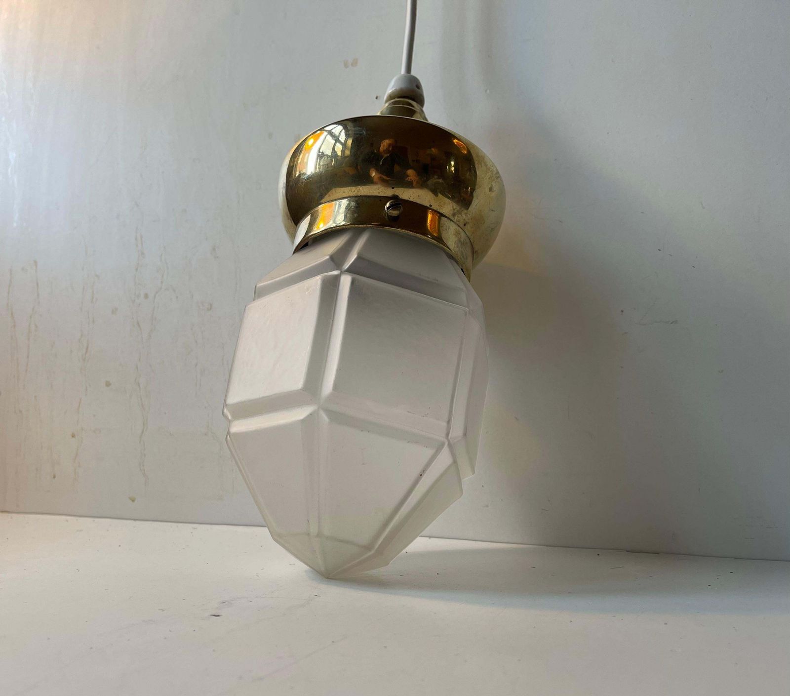 Scandinavian Art Deco Pendant Lamp In Brass & Frosted Glass, 1930s photo furniture