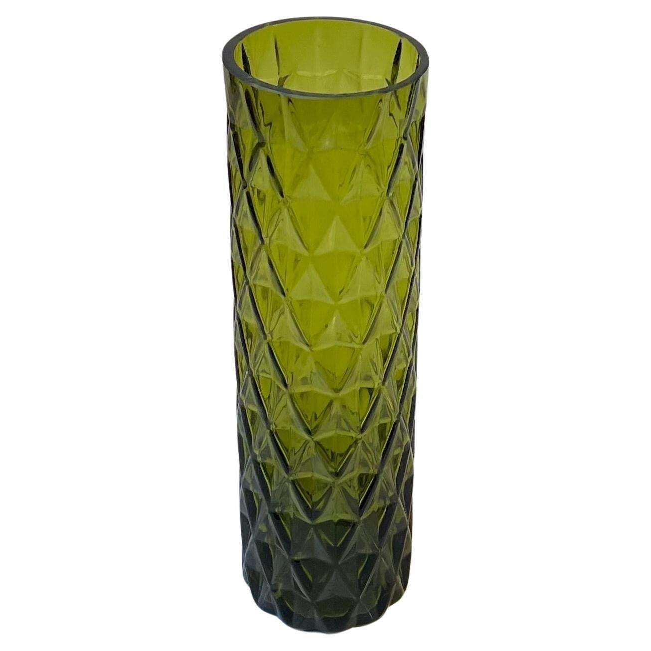 Geometric French Art Deco Vase In Tinted Green Glass