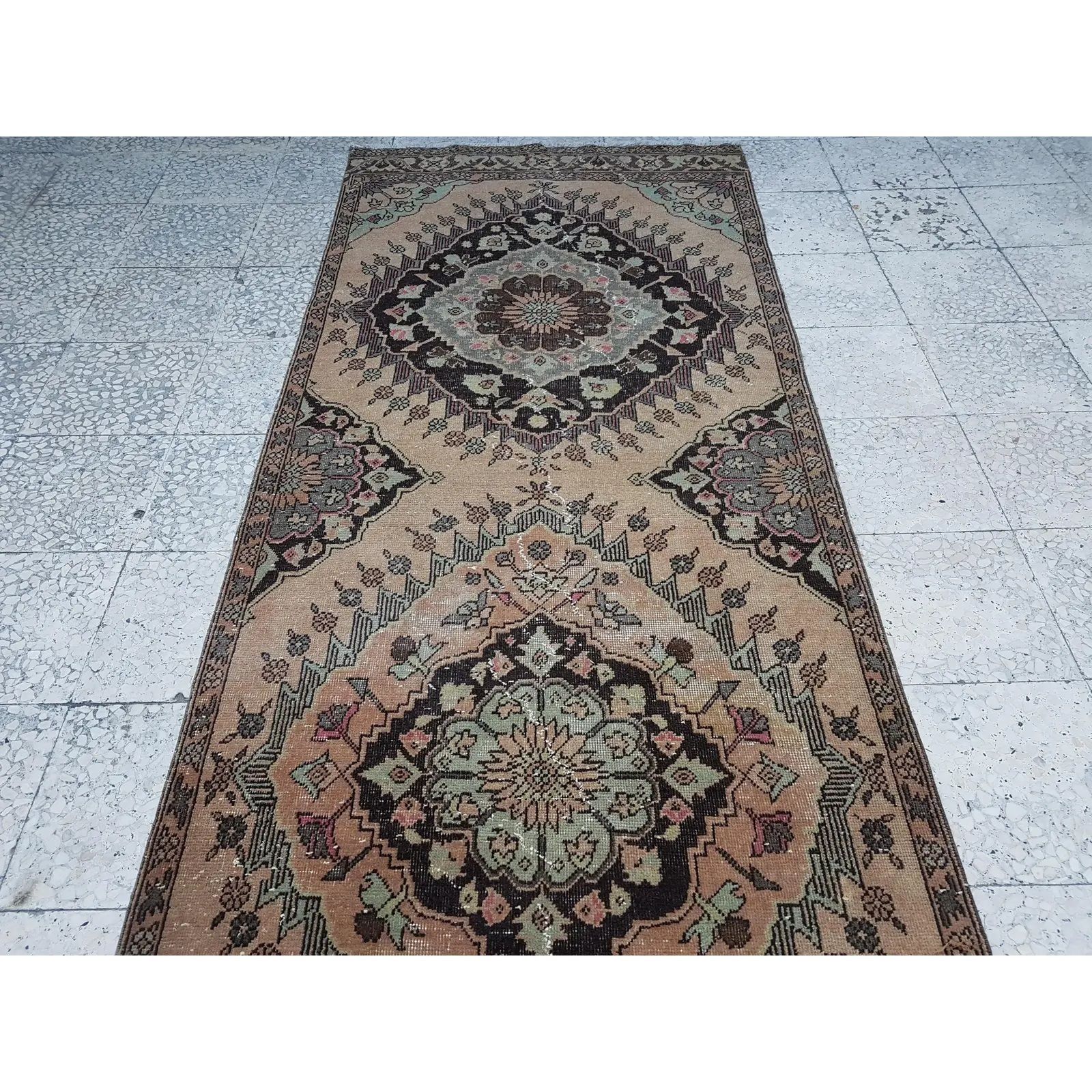 1960s Handknotted Turkish Oushak Rug 3'6" X 12'7" photo 625.0