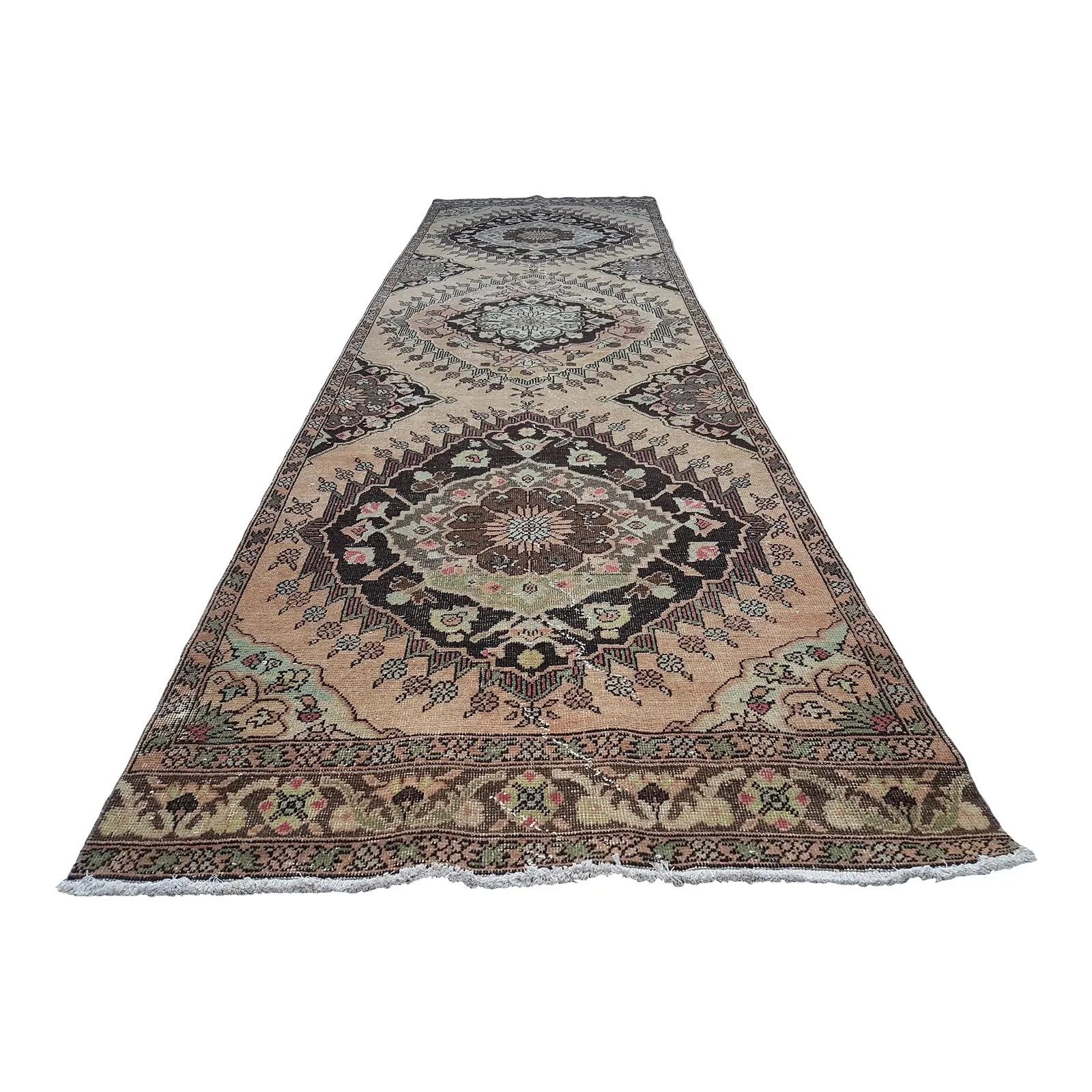 1960s Handknotted Turkish Oushak Rug 3'6" X 12'7"