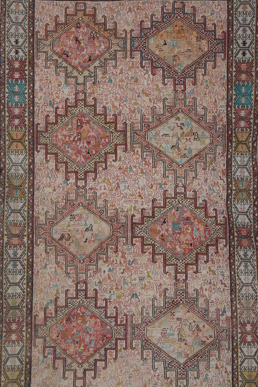 1960s Distressed Turkish Animal Soumac Rug 3'10'' X 6'7'' photo for sale