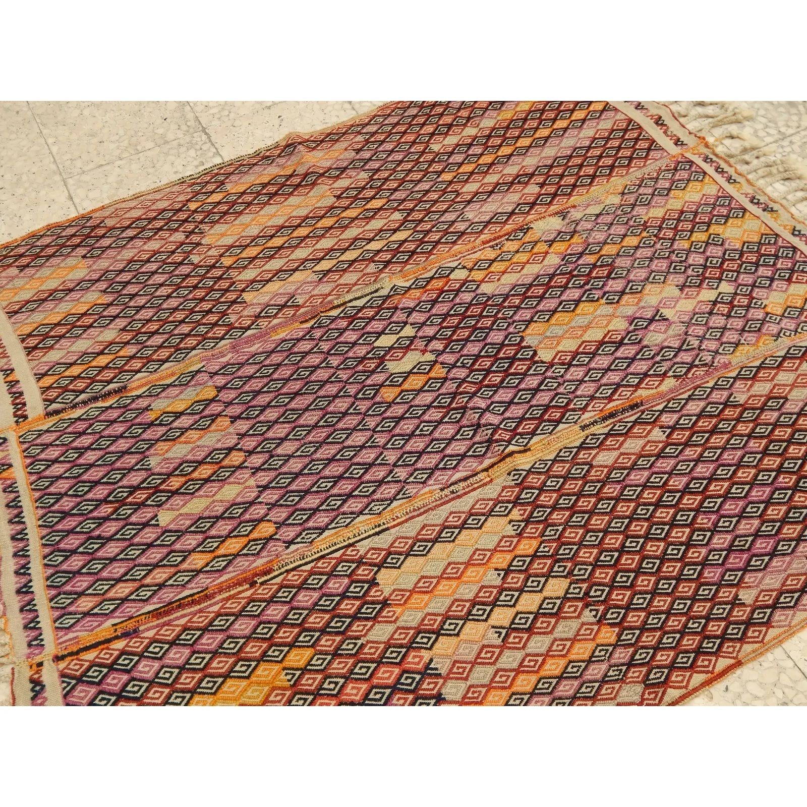 1960s Turkish Wool Jajim Kilim Rug 4'2" X 4'12" photo 650.0