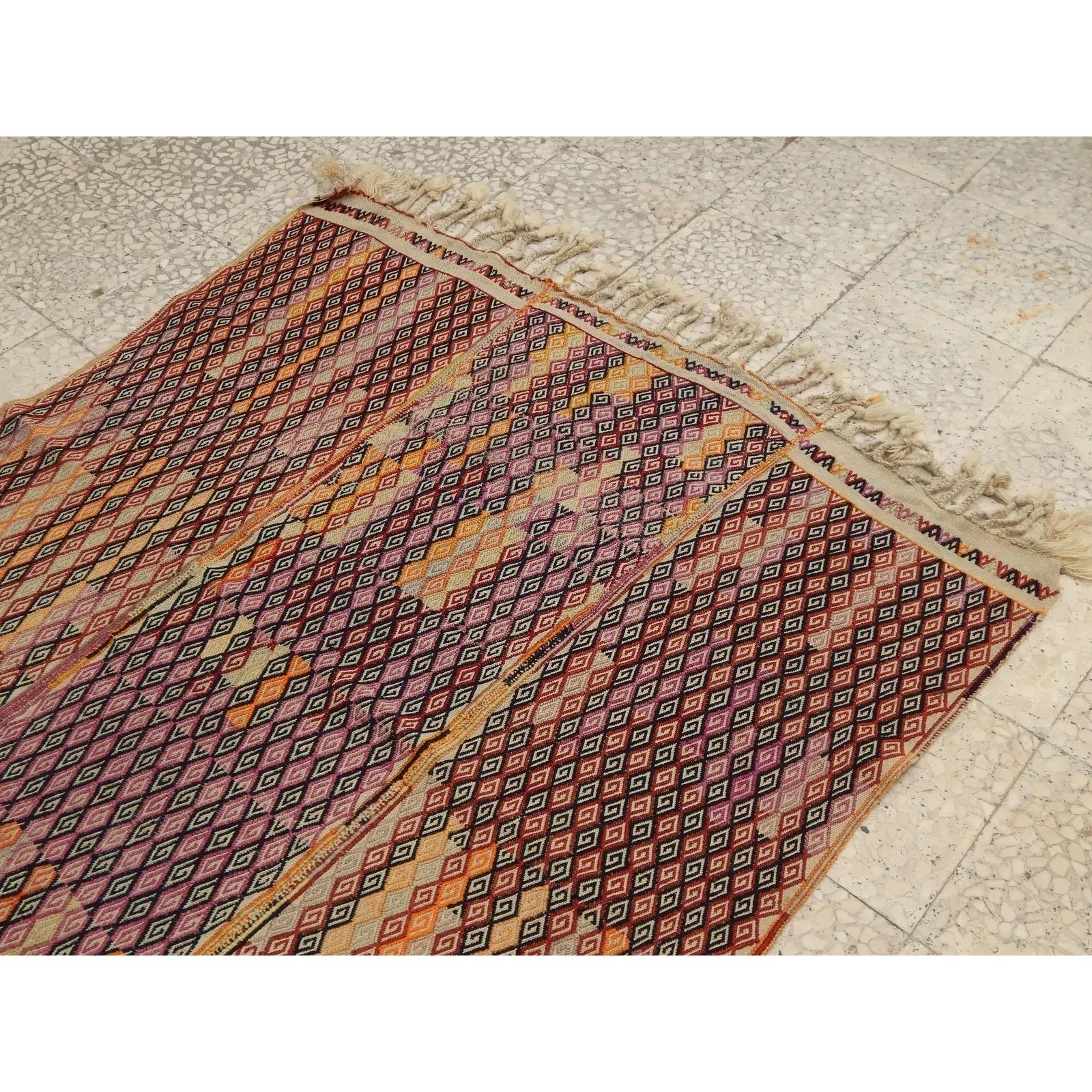 1960s Turkish Wool Jajim Kilim Rug 4'2" X 4'12" photo vinterior