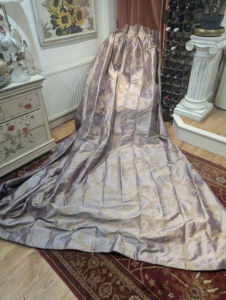 Fabulous Violet Silk Mix Pinch Pleat Second Hand Curtains   W220 D310