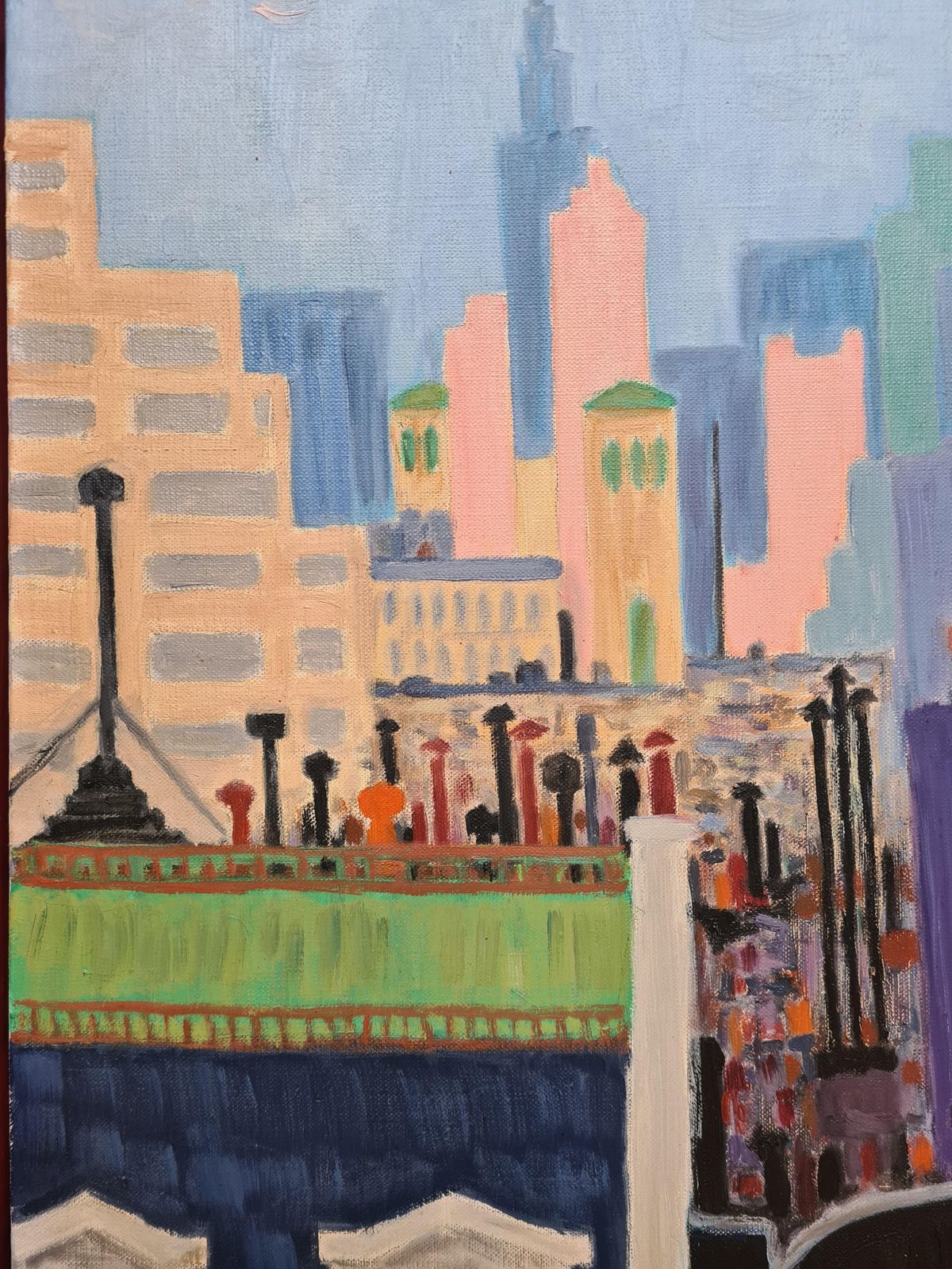 New York City Skyline, Mid Century Oil On Canvas By Nobel Laureate André Michael Lwoff, 1960s photo Art