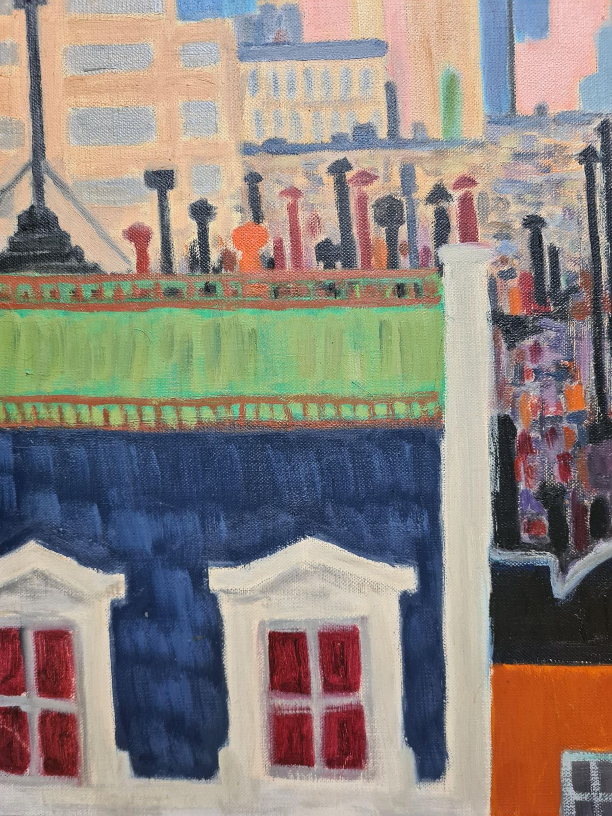 New York City Skyline, Mid Century Oil On Canvas By Nobel Laureate André Michael Lwoff, 1960s photo buy