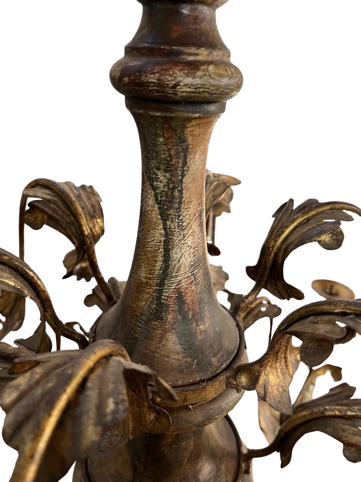 Lighting 20th Century Italian Iron And Wood Pair Of Chandeliers photo