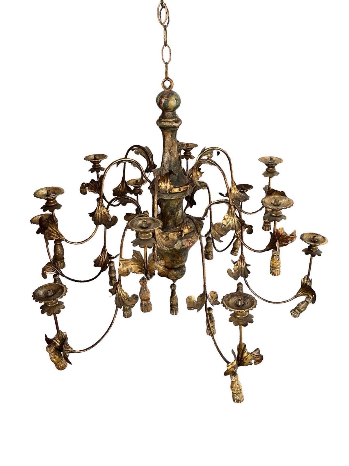 photo buy 20th Century Italian Iron And Wood Pair Of Chandeliers