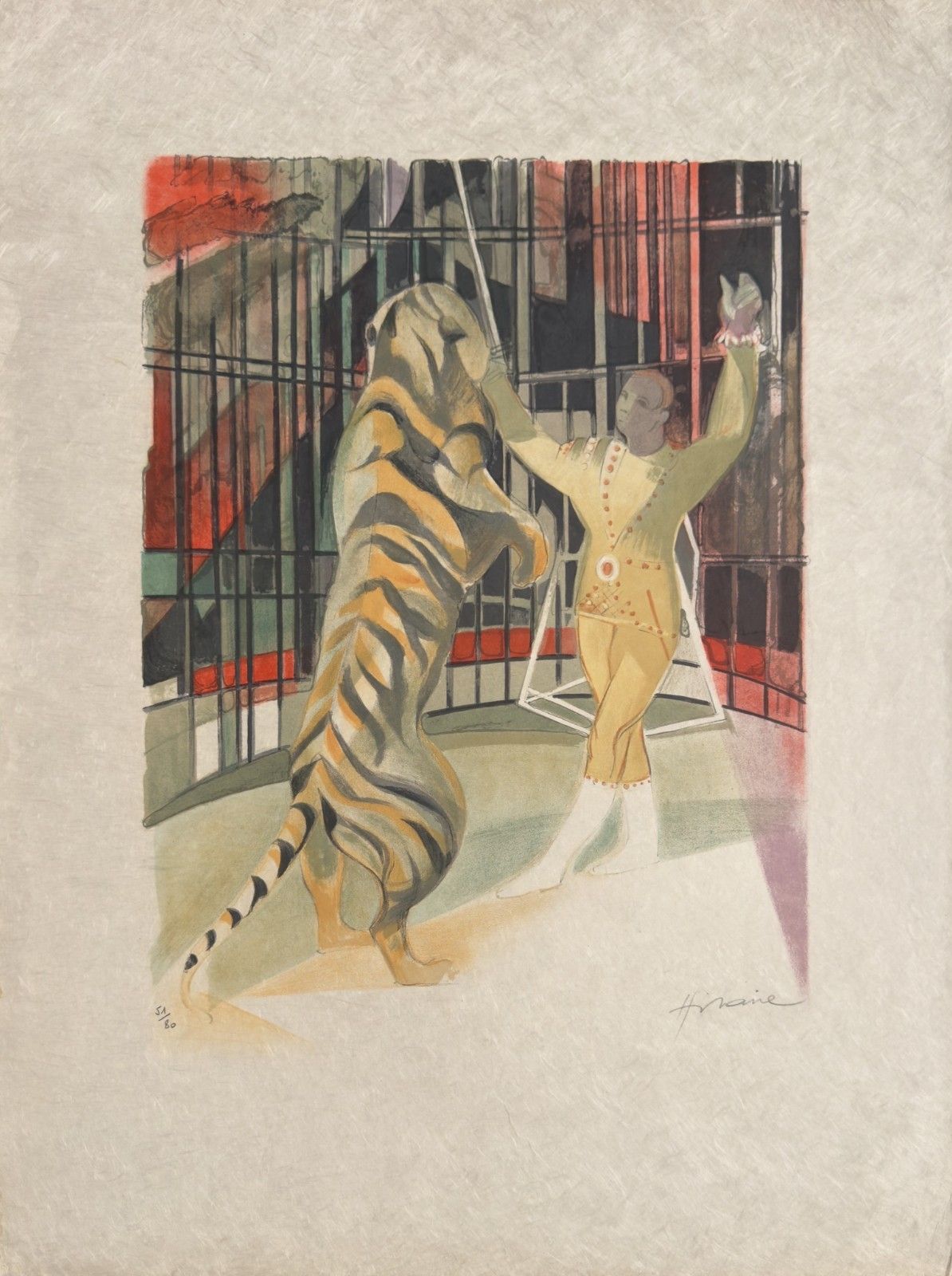 Camille Hilaire Original Lithograph Signed Numbered Le Dompteur Au Cirque
