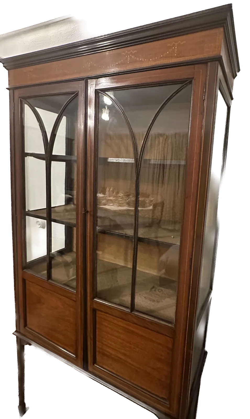 Edwardian Display Cabinet In Inlaid Mahogany With Glass Doors And Side Panels, Circa 1900. photo for sale