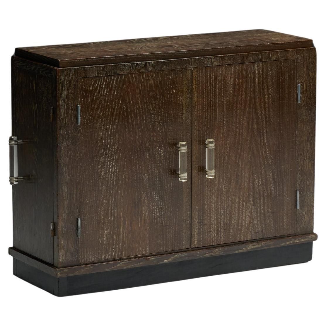 Modernist Art Deco Oak Cabinet, France, 1940s