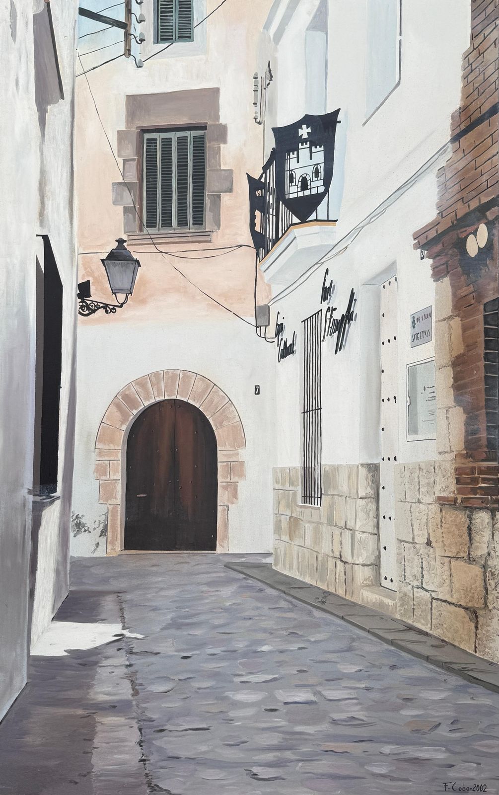 Fernando Cobo Arcas Historic Street In Sitges Spain Oil On Canvas Painting 2002