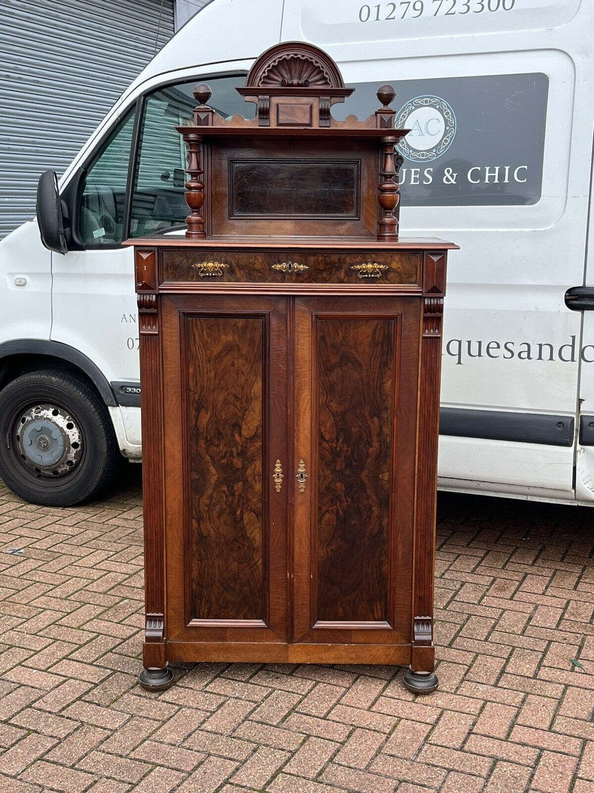 Antique Walnut Bookcase / Cupboard With Fitted Shelves & Drawer photo furniture