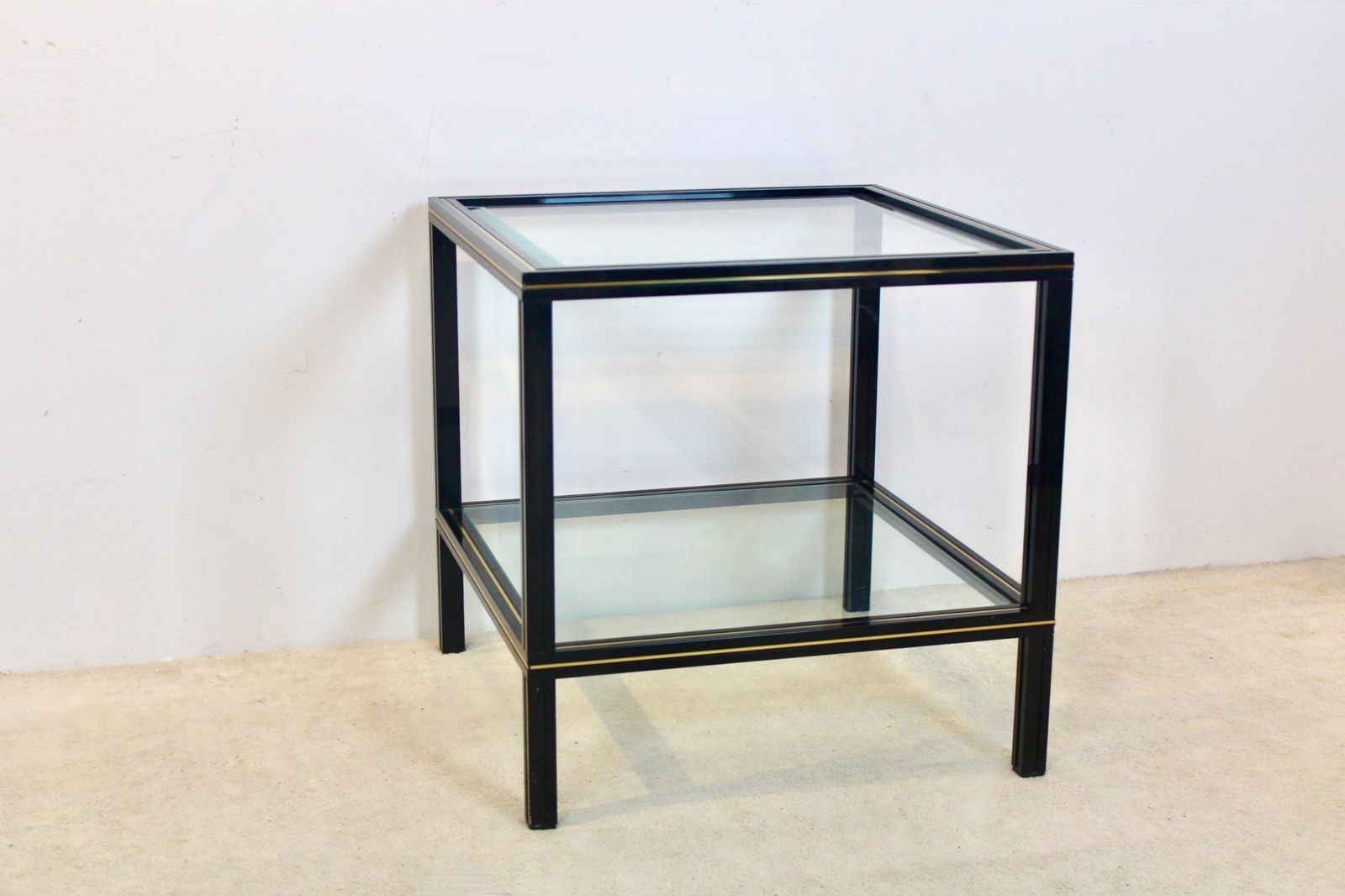 Pierre Vandel Black Aluminum And Brass Side Table, France, 1970s photo vinterior