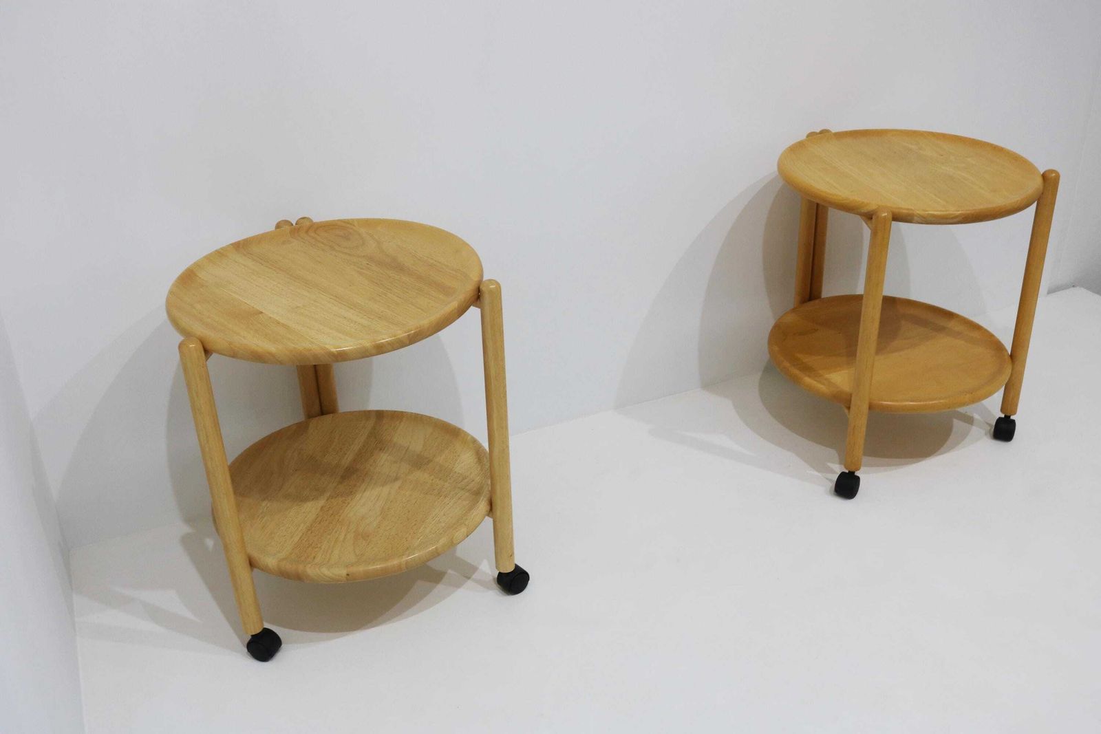 photo for sale Pair Of Vintage Danish Foldable Rolling Bar Carts With Removable Trays By Quistgaard