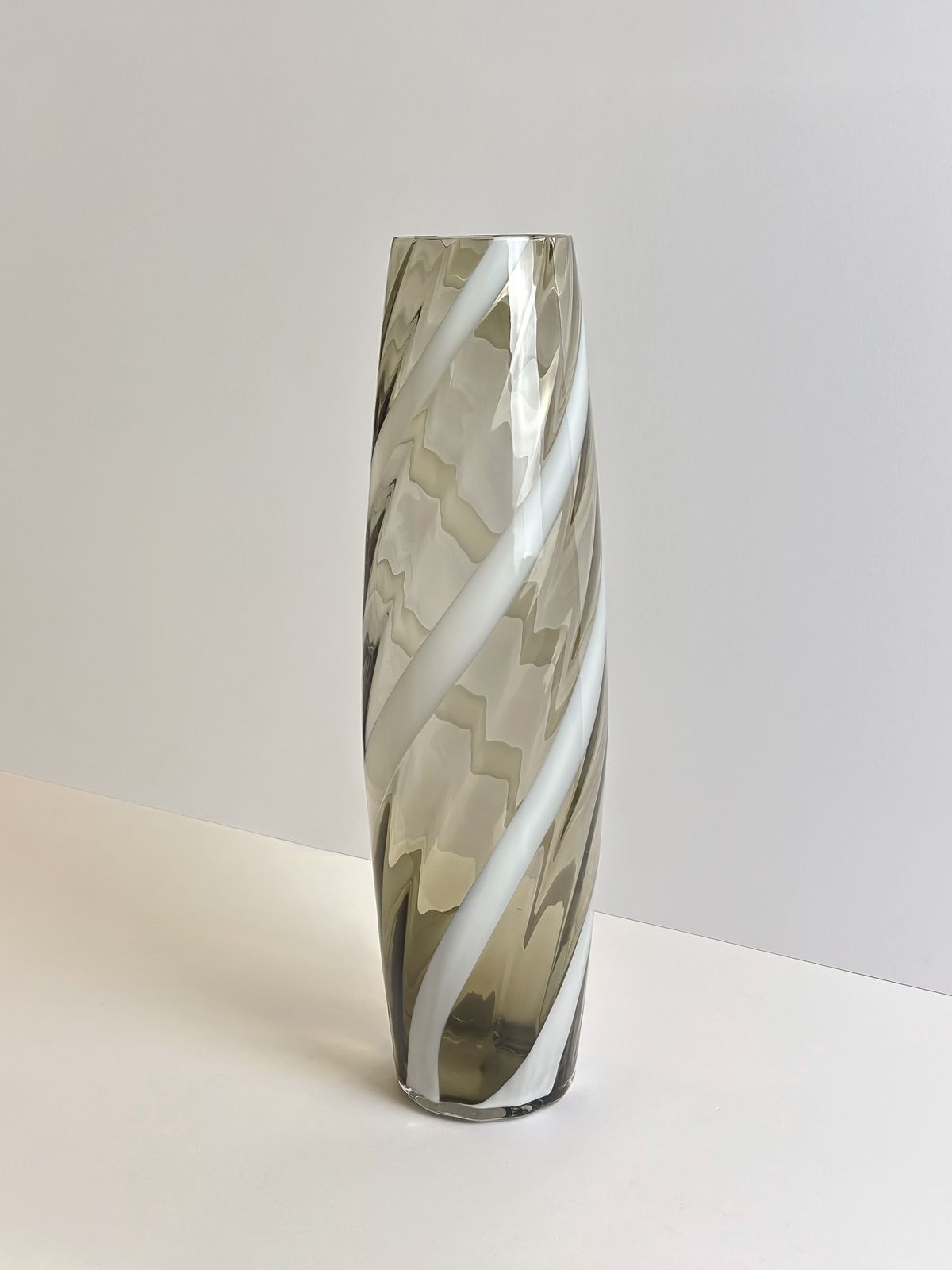 photo furniture Tall Glass Floor Vase, Striped Design, Italian Mid Century 1960s