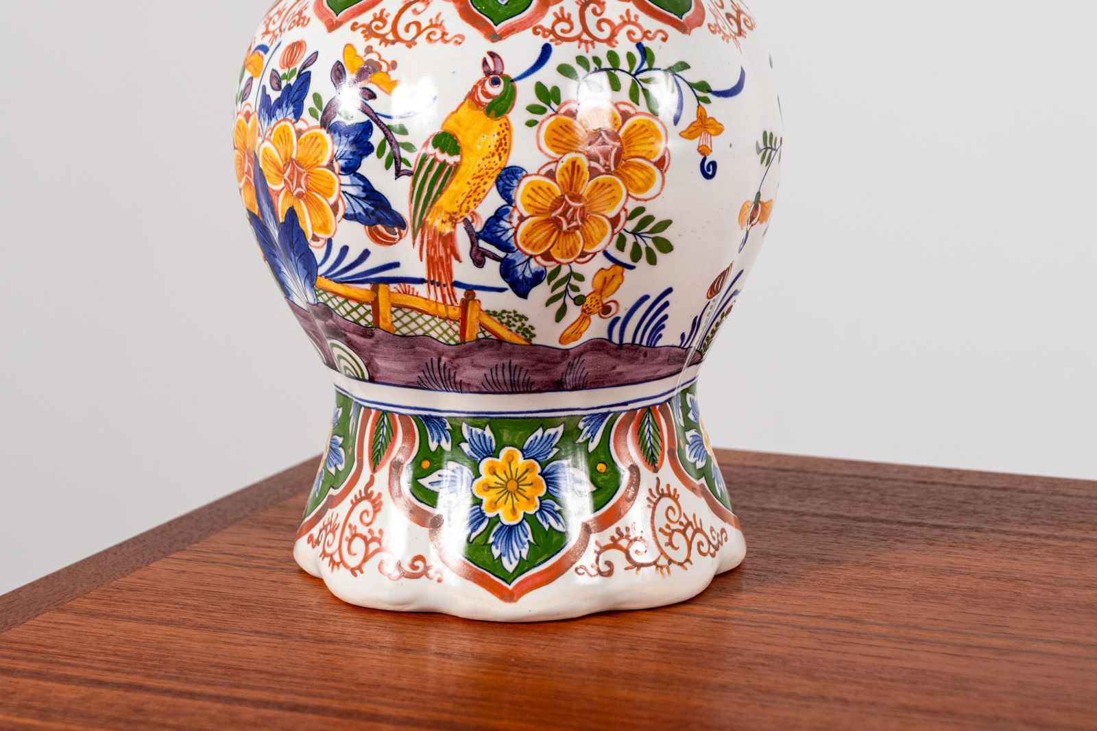 Antique Boch Frères Delft Lidded Vase – Hand Painted Faience With Parrot & Floral Motif photo Home Decor