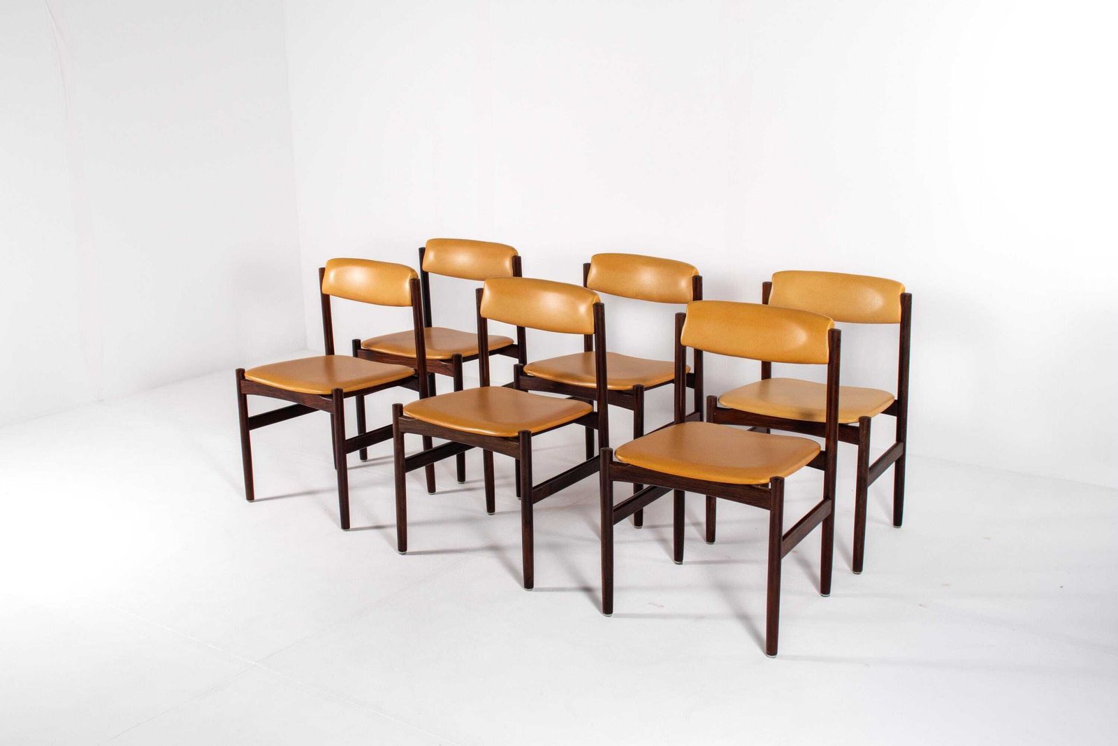 Set Of 6 Danish Mid Century Rosewood Dining Chairs With Yellow Skai, 1960s photo for sale