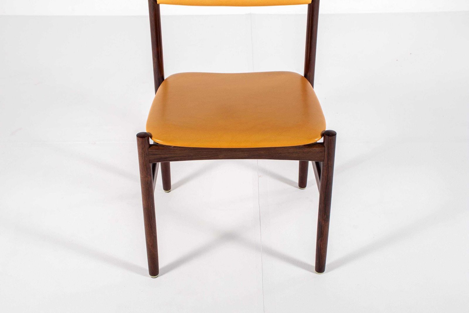 photo for sale Set Of 6 Danish Mid Century Rosewood Dining Chairs With Yellow Skai, 1960s