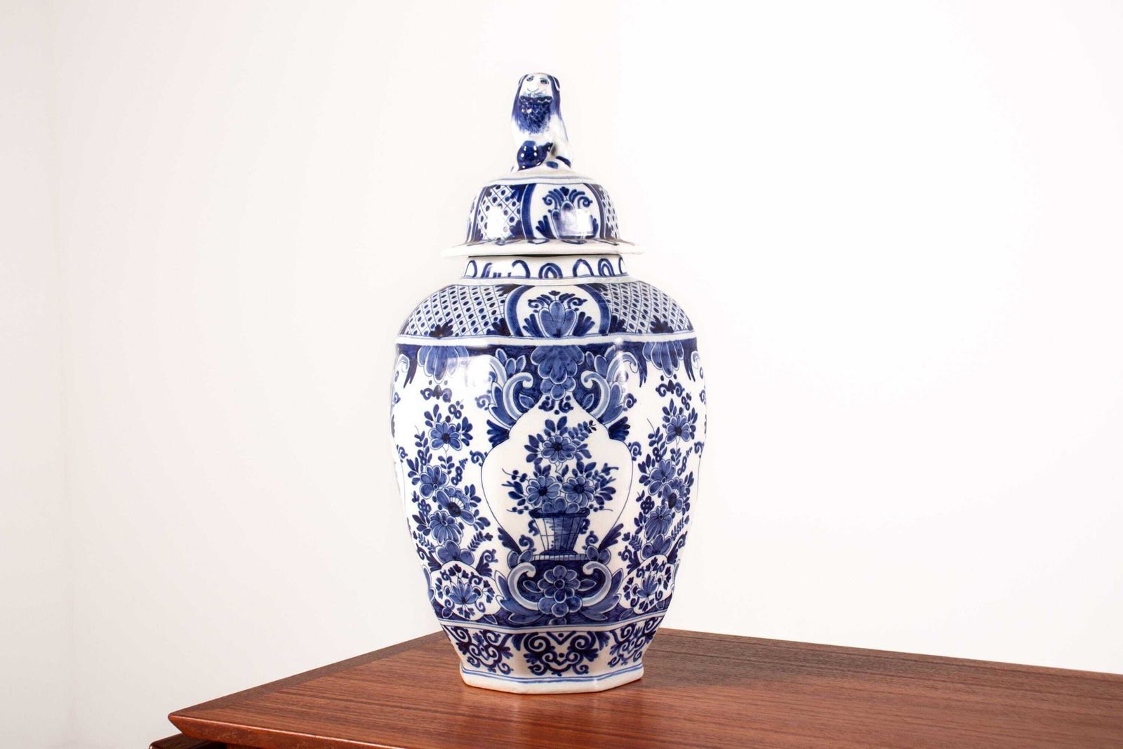 Antique 19th Century Boch Freres Jar/Lidded Vase, Hand Painted Delft Blue Vase