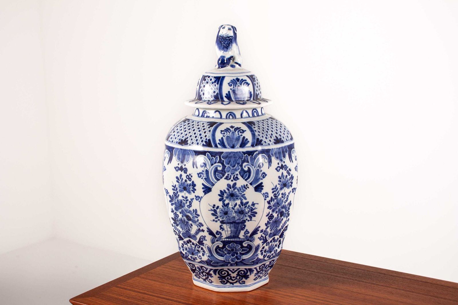 Antique 19th Century Boch Freres Jar/Lidded Vase, Hand Painted Delft Blue Vase photo furniture
