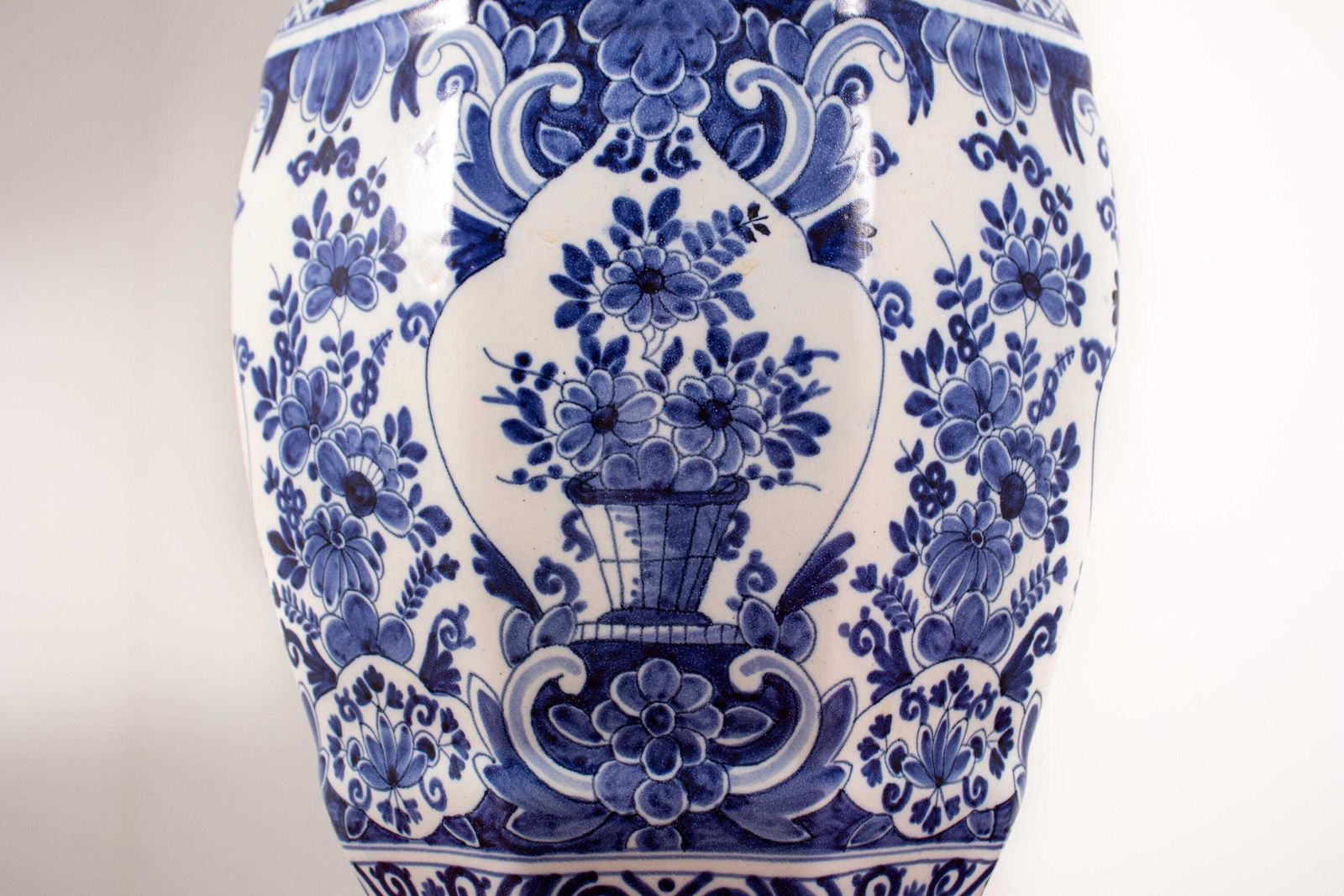 photo furniture Antique 19th Century Boch Freres Jar/Lidded Vase, Hand Painted Delft Blue Vase