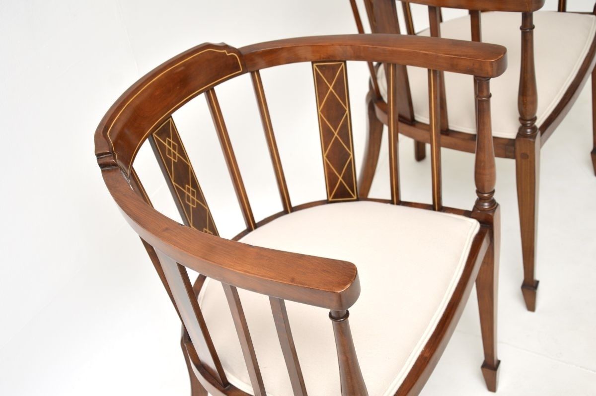 Pair Of Antique Edwardian Inlaid Walnut Armchairs photo vintage