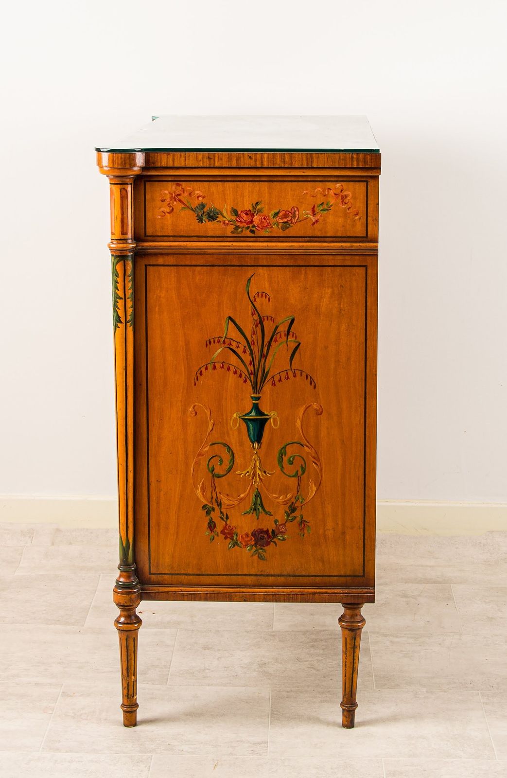 Antique Satinwood Painted Side Cabinet With Figural Panels photo Furniture