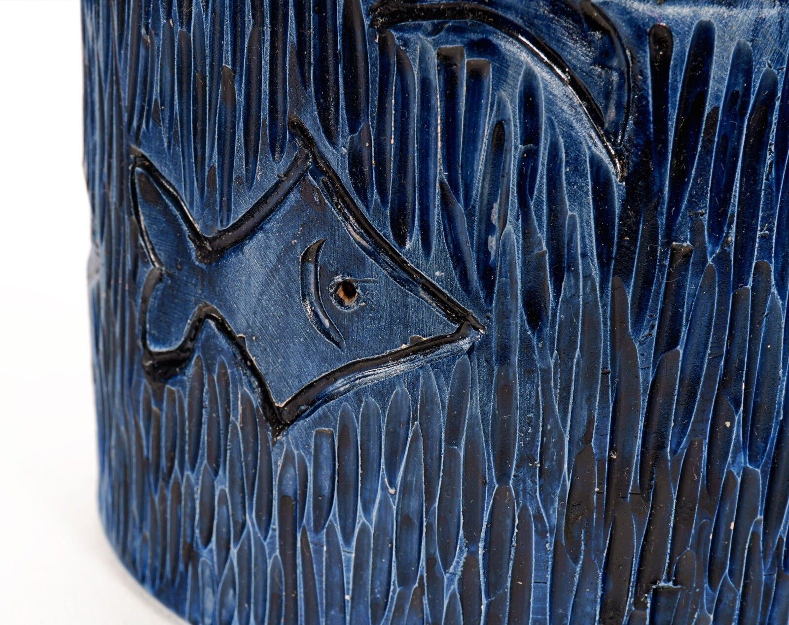 Xl Blue Carved Fish Studio Pottery Vase By Hanen Ben Salah – Signed photo furniture