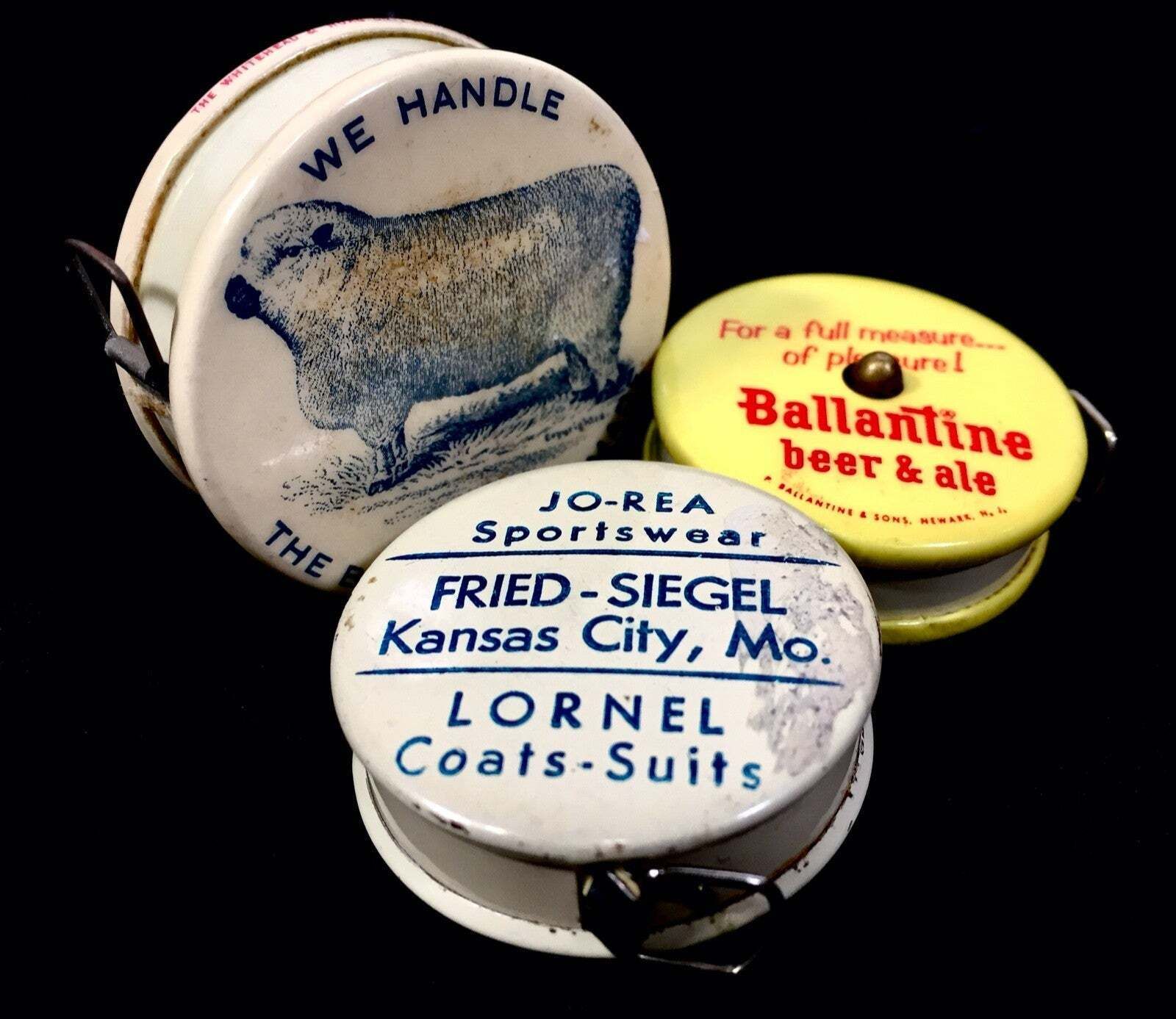 Antique Advertising Set Of 3 Miniature American Store Promotional Tape Measures photo furniture