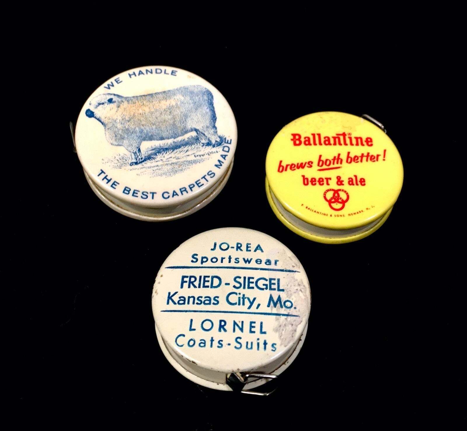 Antique Advertising Set Of 3 Miniature American Store Promotional Tape Measures photo vinterior