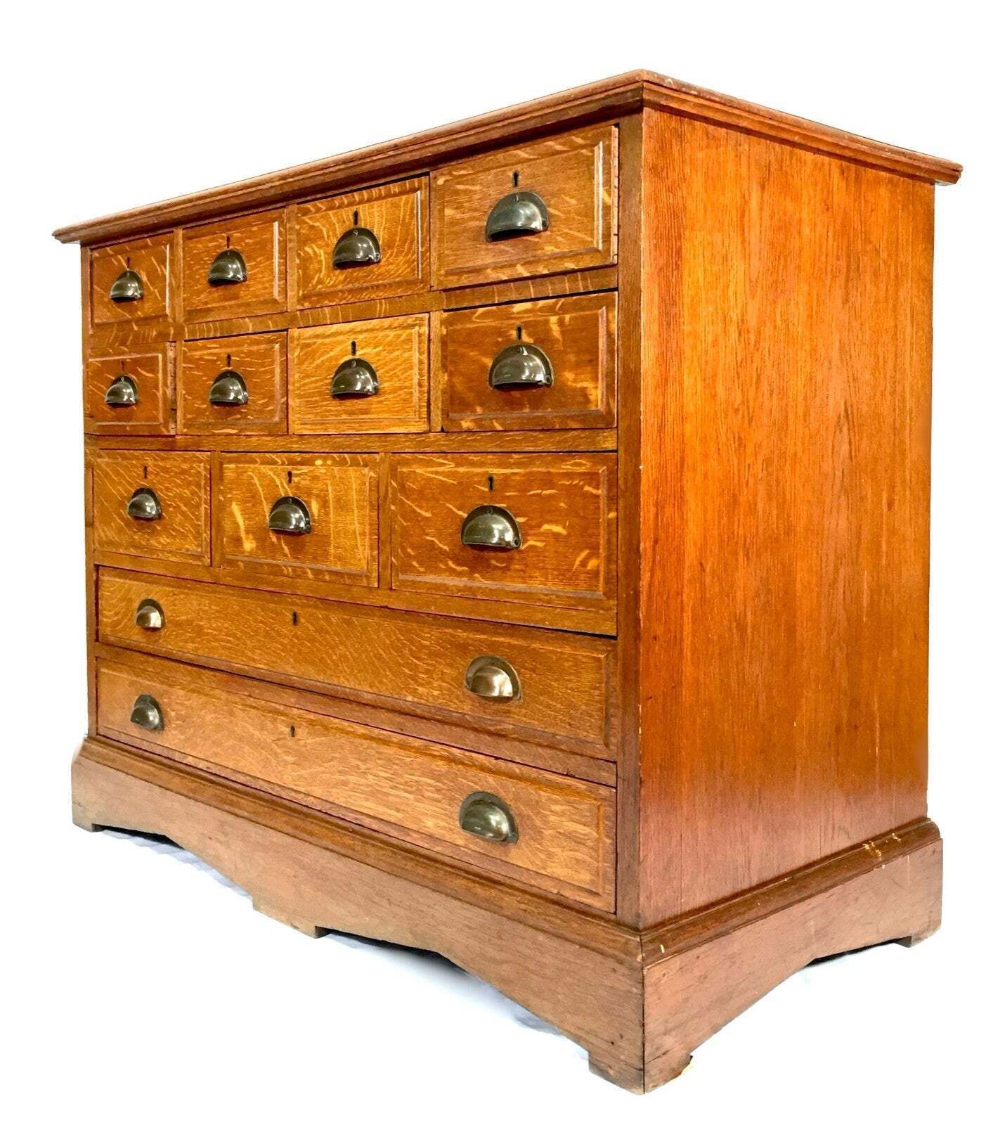 Antique Large Wooden Oak Haberdashery Filing Drawer Storage Cabinet Sideboard photo for sale
