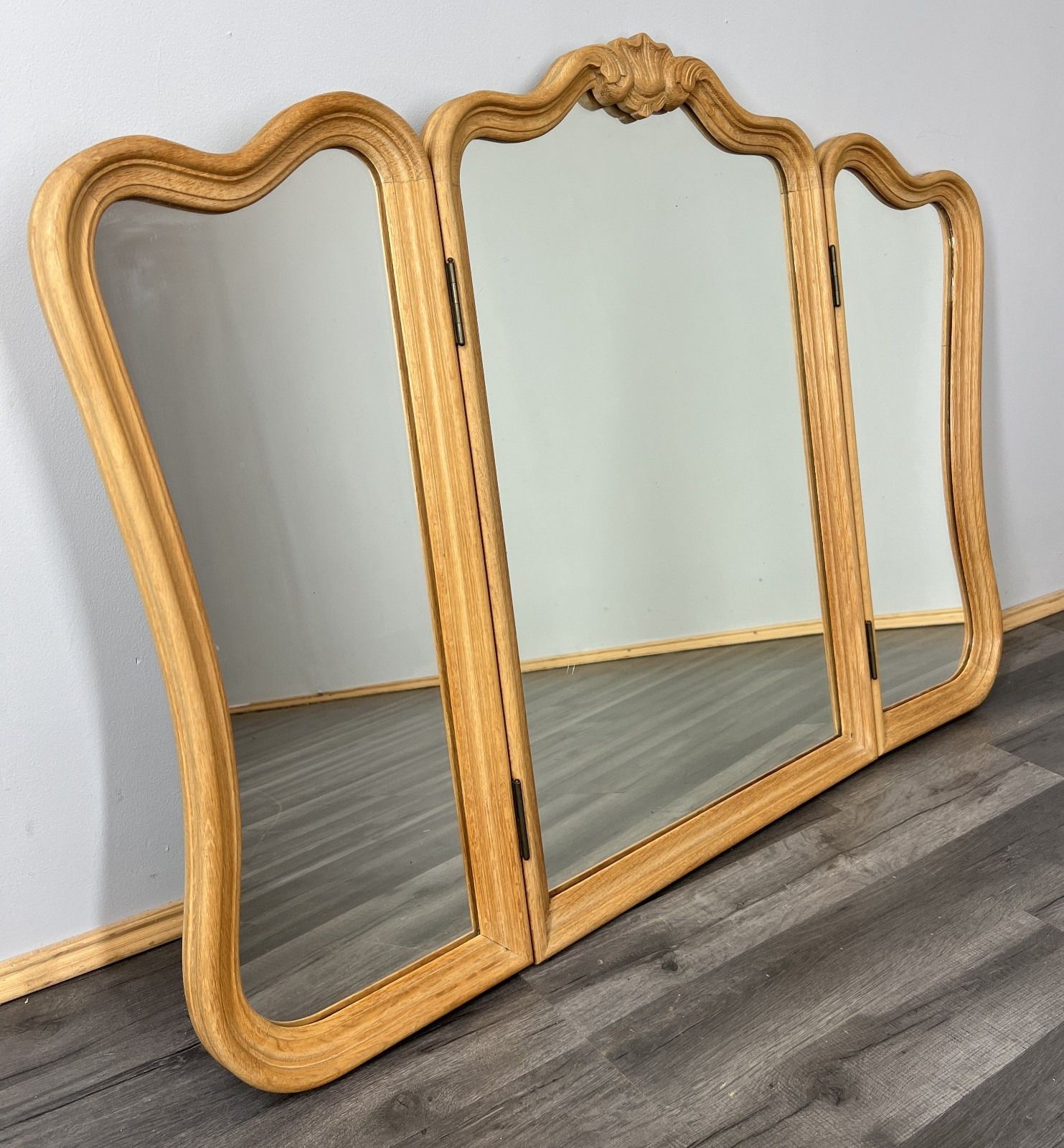 Mirror Vintage French Style Oak Triple Dressing Mirror Curved Frame Lot 4081 photo Home Decor