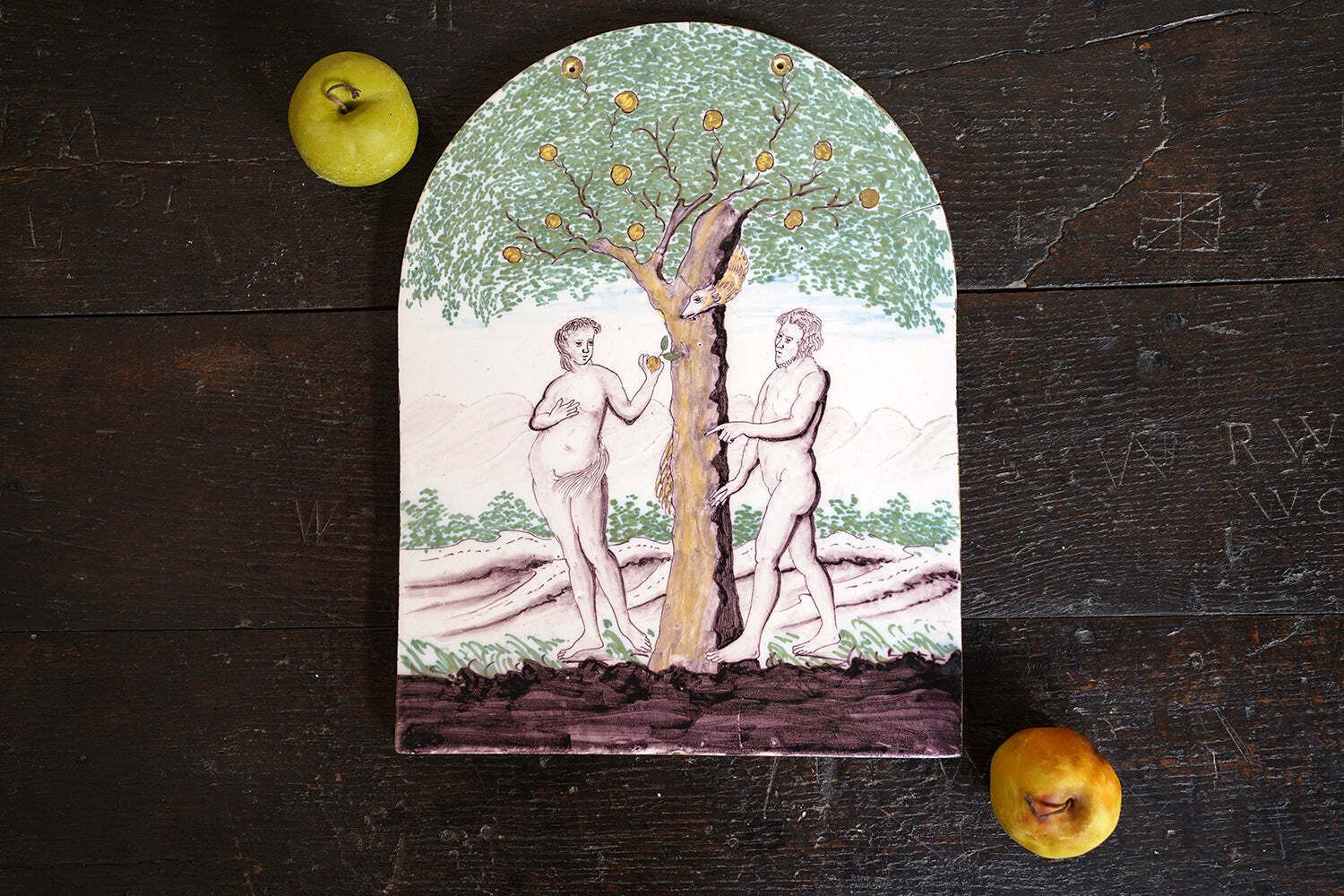 A Large Late 18thc Earthenware Plaque Of The Fall Of Adam And Eve & The Tree Of Knowledge C.1780 photo furniture