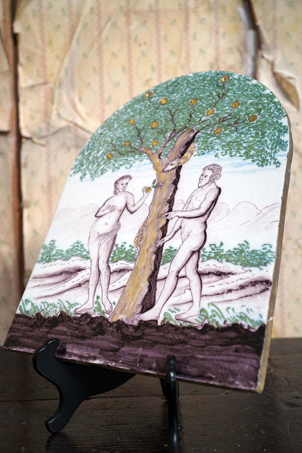A Large Late 18thc Earthenware Plaque Of The Fall Of Adam And Eve & The Tree Of Knowledge C.1780 photo vinterior