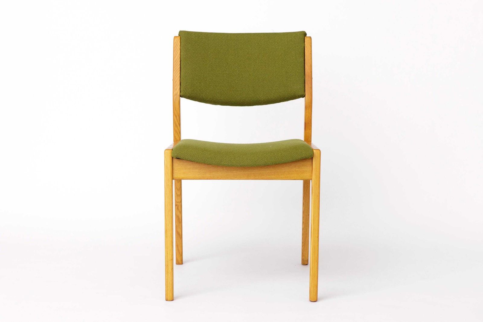Vintage Scandinavian Oak Chair, 1970s, Norwegian Design, Newly Upholstered Green Fabric, Mid Century Wooden Dining Chair