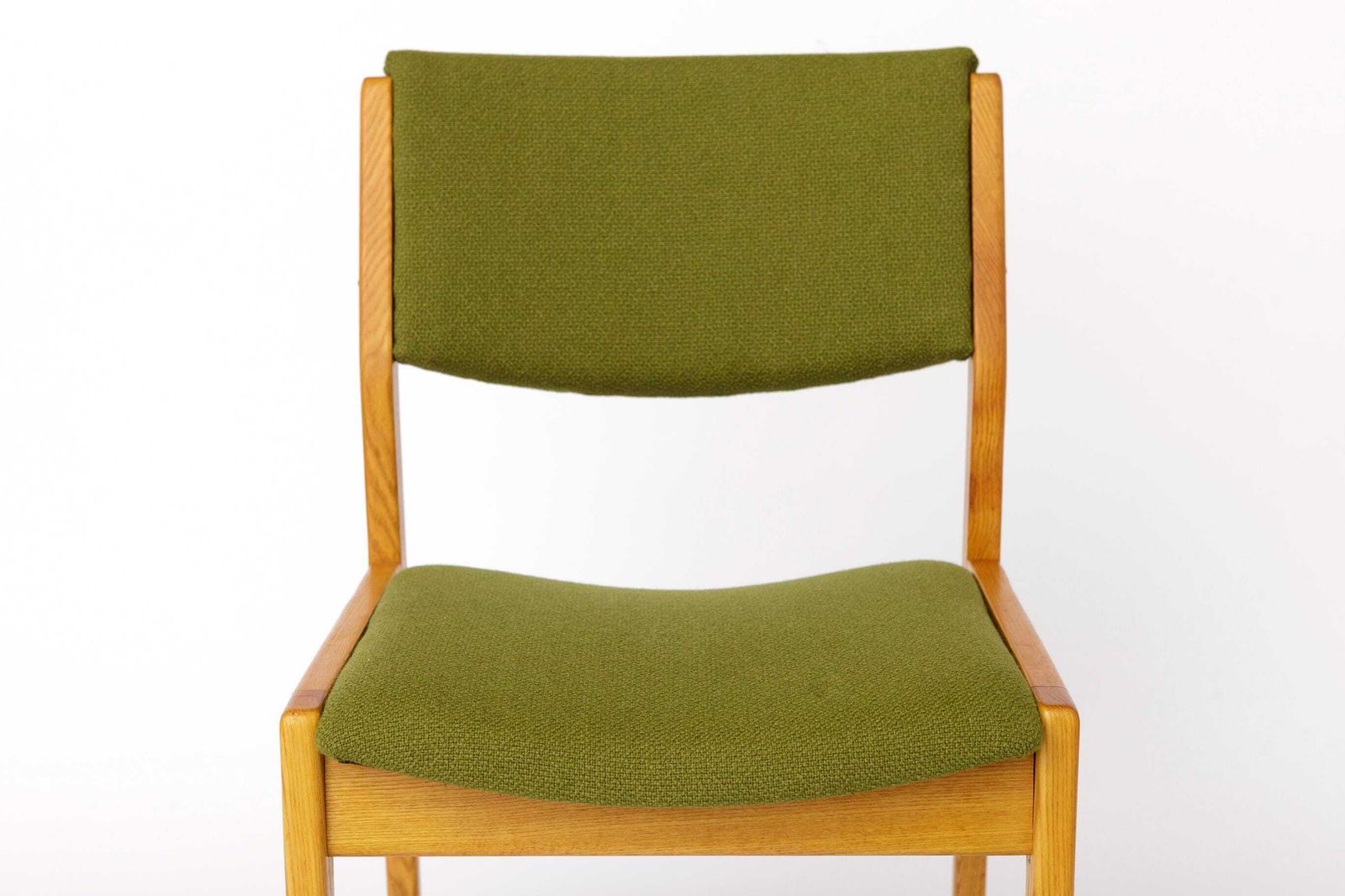 Vintage Scandinavian Oak Chair, 1970s, Norwegian Design, Newly Upholstered Green Fabric, Mid Century Wooden Dining Chair photo furniture