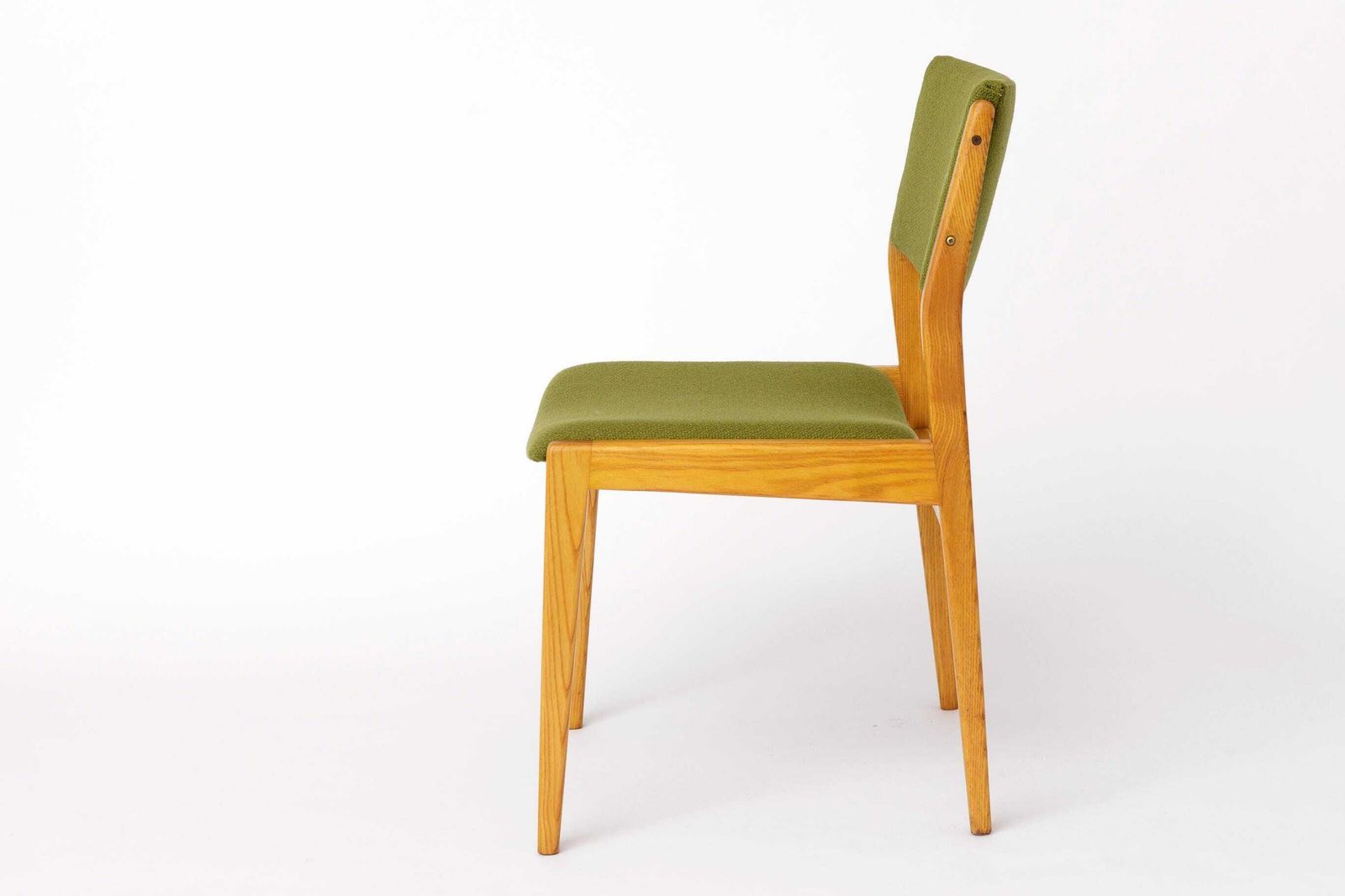 Vintage Scandinavian Oak Chair, 1970s, Norwegian Design, Newly Upholstered Green Fabric, Mid Century Wooden Dining Chair photo vinterior