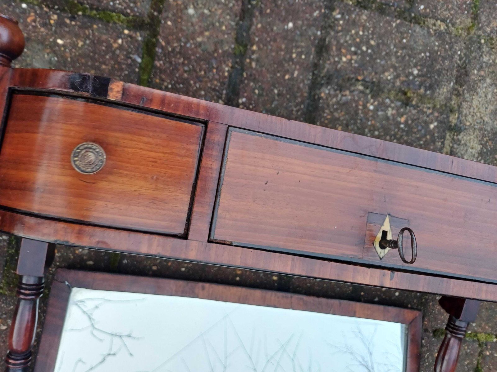 Beautifully Aged Antique 19th Century Mahogany Dressing Table Swing Mirror With Drawers Original Key Georgian Victorian photo furniture