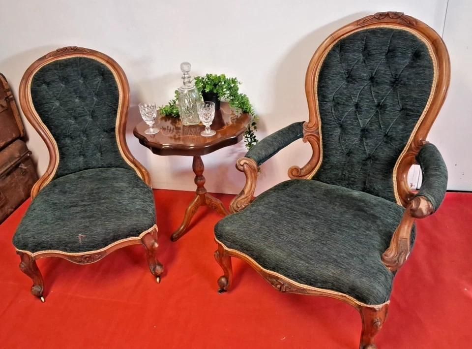 Antique Low His & Hers Balloon Back Relaxing Drink Fireside Styled Chairs photo furniture
