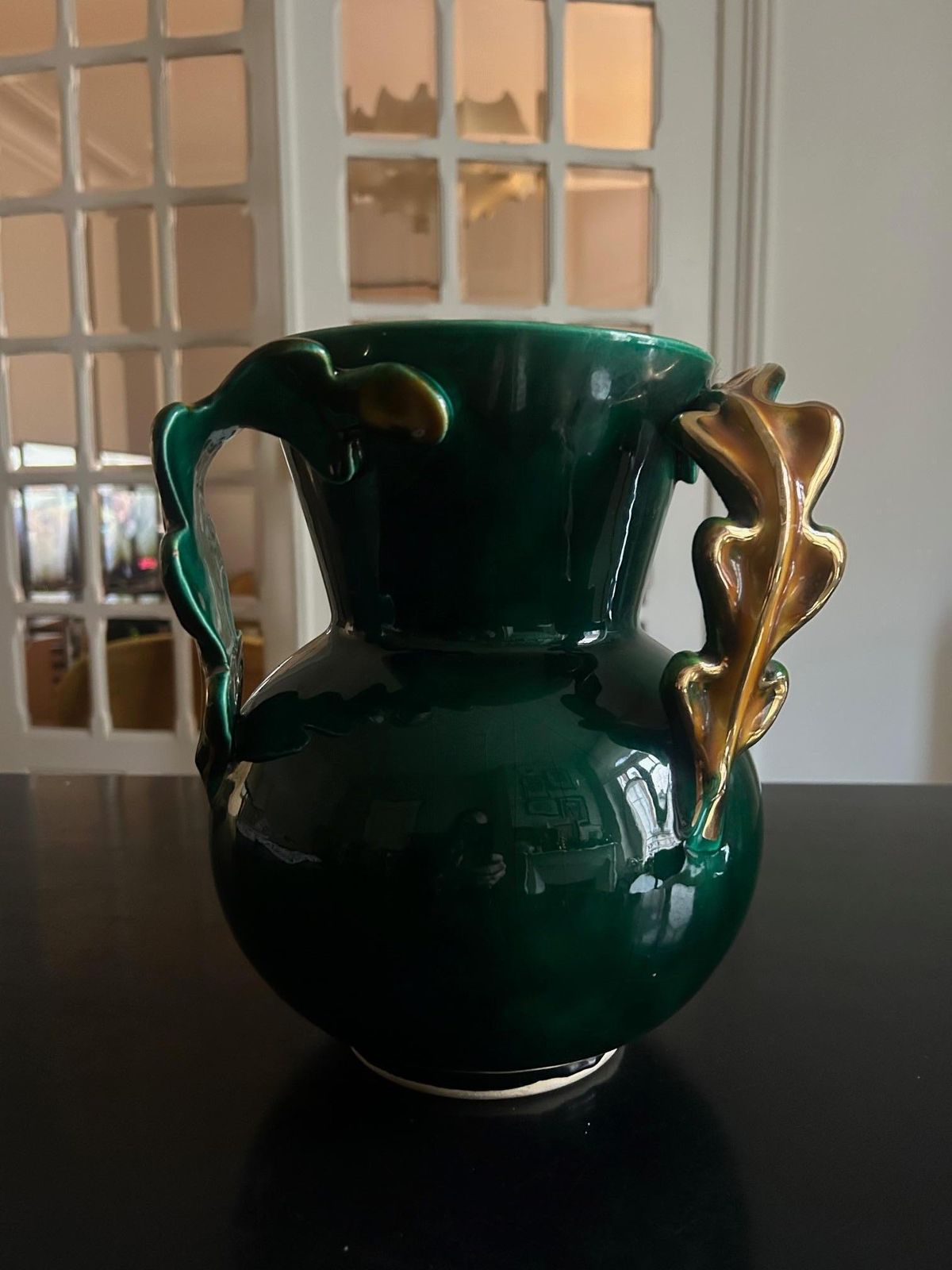 Mid Century French Ceramic Vase, Greene & Greene, Gilt Handles, Circa 1950 photo buy