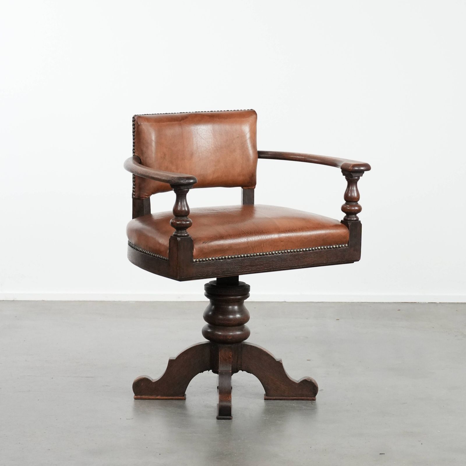 Beautiful Elegant Antique Sheepskin Desk Chair With A Heavy Wooden Frame