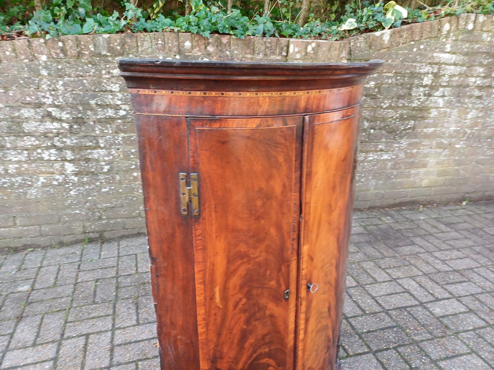 Superb Antique Curved Mahogany Corner Cupboard C.1820 50 Solid Oak Inlay & Marquetry Original Key Some Repairs Free Hand Delivery photo buy