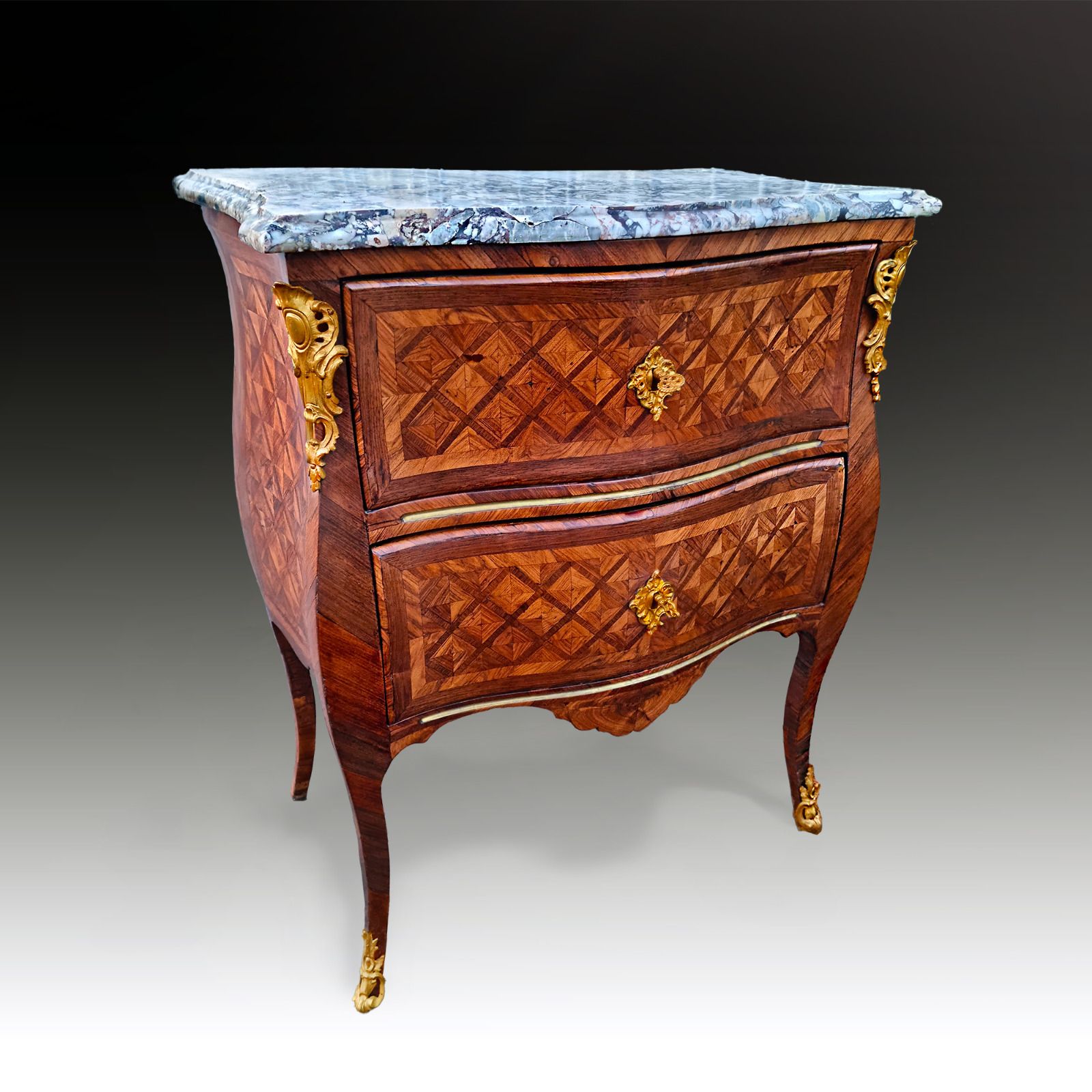 Louis XV Parquetry French Kingwood Provincial Commode, Gilt Bronze Mounts photo 4600.0