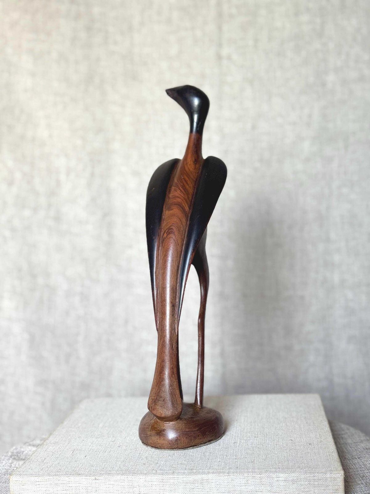 Mid Century Wooden Bird Sculpture | Hand Carved Vintage Bird Figurine | Minimalist Carved Wood Art