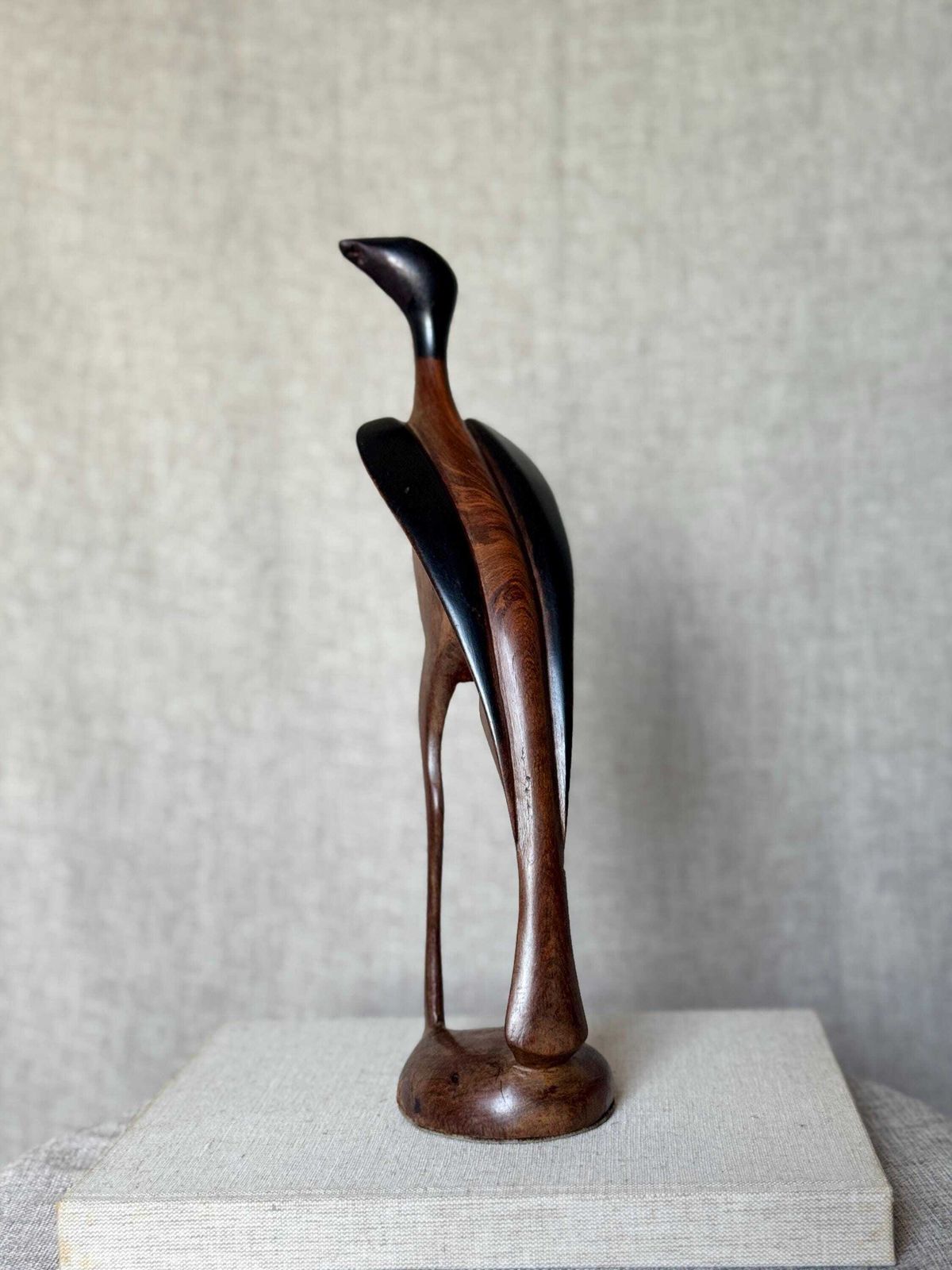 Mid Century Wooden Bird Sculpture | Hand Carved Vintage Bird Figurine | Minimalist Carved Wood Art photo furniture