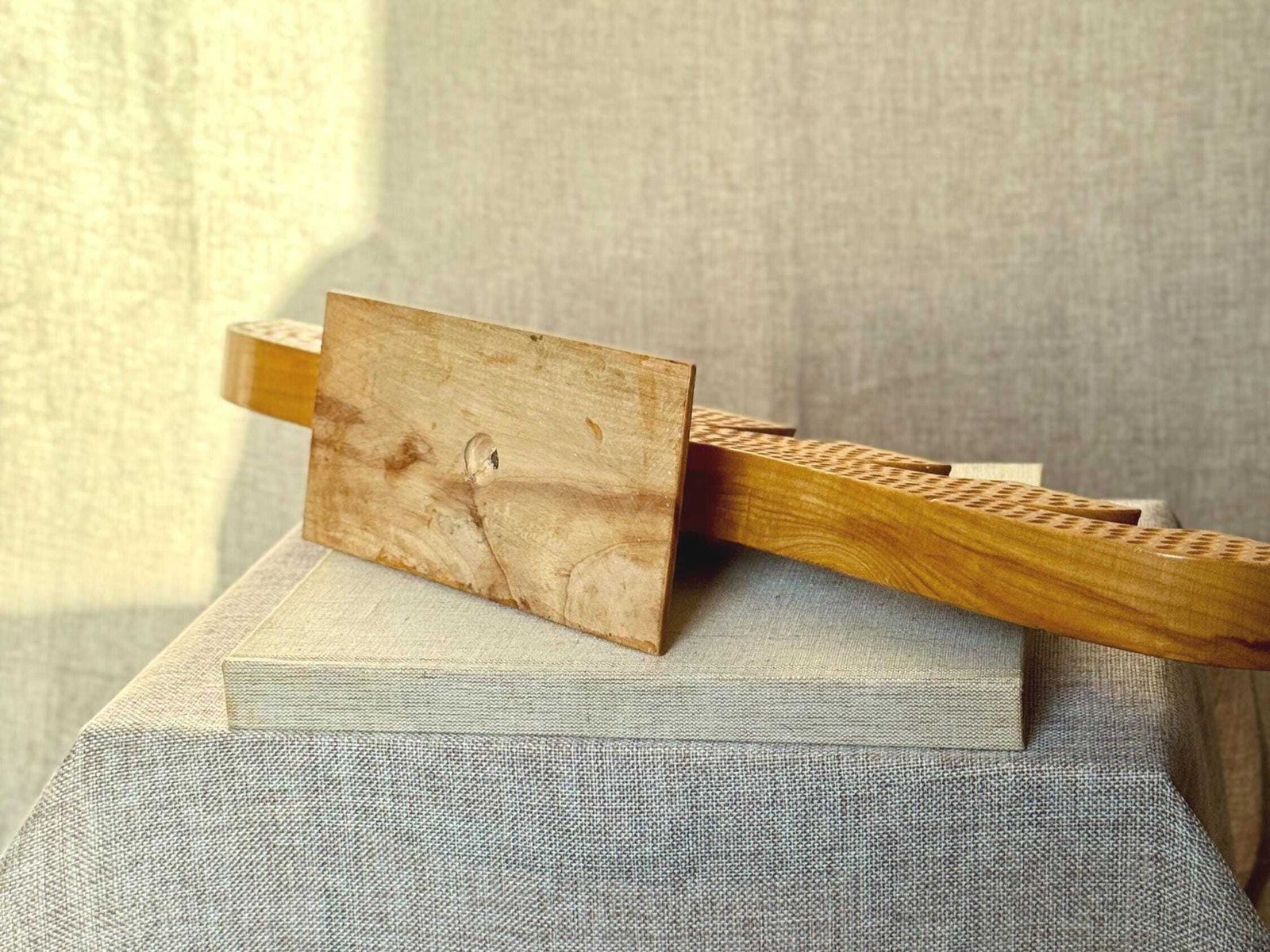 Scandinavian Wooden Menorah | Mid Century Nordic Candelabra | Chip Carved Folk Art Candle Holder photo vintage