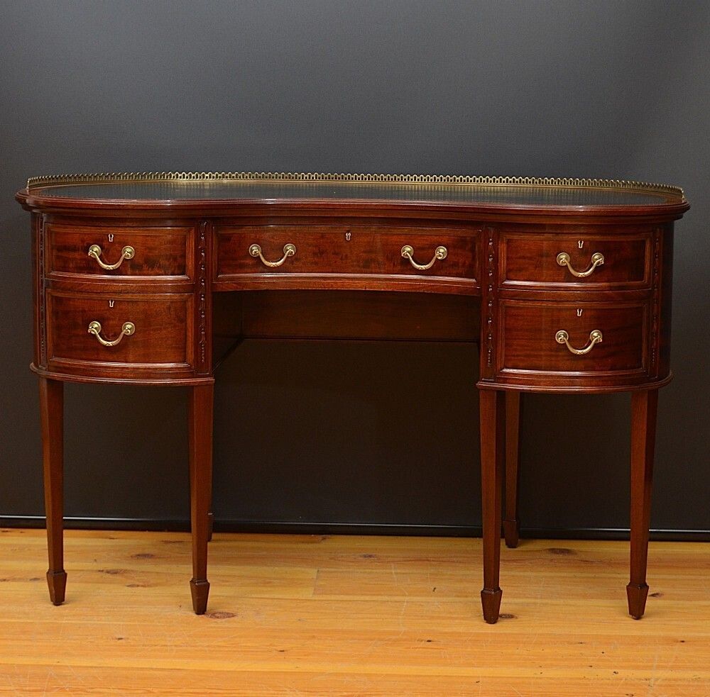 Edwardian Shapland & Petter Mahogany Kidney Shaped Writing Desk photo Furniture