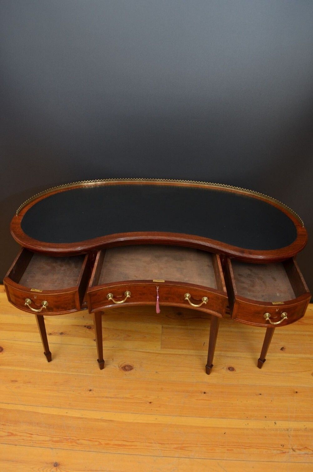 Furniture Edwardian Shapland & Petter Mahogany Kidney Shaped Writing Desk photo